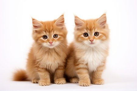 Two ginger kittens on a white background. Studio photo of a cat.の素材