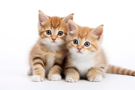 Two kittens looking at the camera isolated on white background. Studio shot.の素材