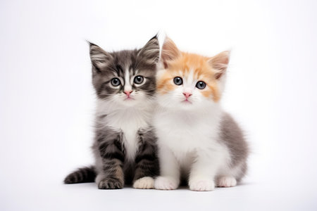 Cute kittens on a white background. Studio shot. Isolated.の素材