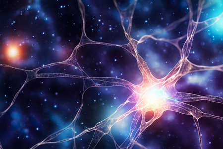 3d illustration of neuron cell in space, computer generated abstract backgroundの素材