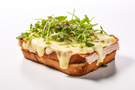 Sandwich with ham, cheese and arugula on white backgroundの素材