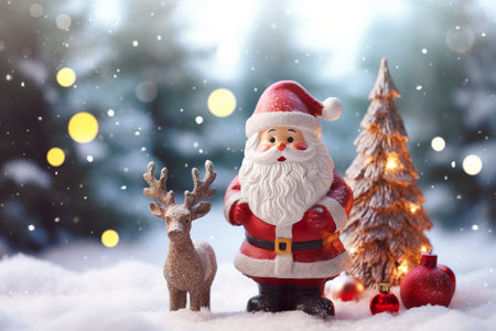 Christmas background with Santa Claus, reindeer and Christmas tree.の素材