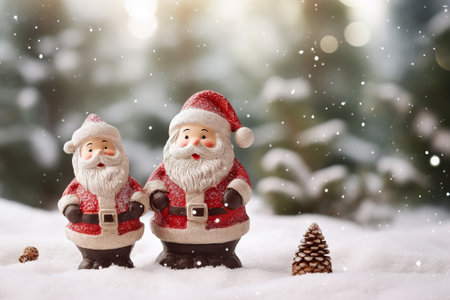 Santa Claus and Snowman in the snow. Christmas and New Year background.の素材