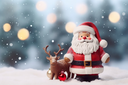 Christmas and New Year background with Santa Claus, reindeer and snowの素材