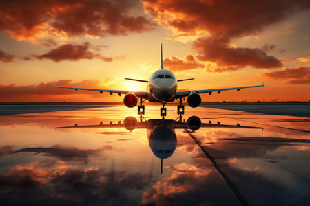 Airplane in the airport at sunset. Travel concept. 3d renderingの素材