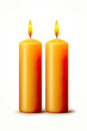 Two orange wax candles isolated on white background. 3d illustration.の素材