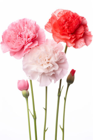pink and white carnation flower isolated on a white background.の素材