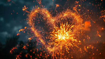 heart shaped firework with bokeh background, valentines dayの素材