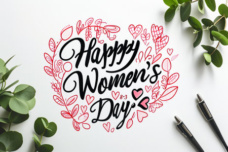 Happy Women's Day lettering on white background. Flat lay.の素材