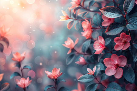 Beautiful spring background with pink flowers and bokeh lights.の素材