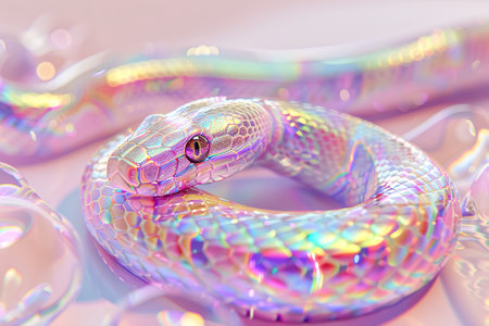 Close-up of a snake on a pink background with bokehの素材