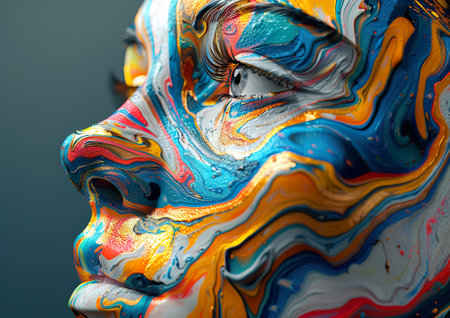 The face of a woman painted with acrylic paints. Close-up.の素材