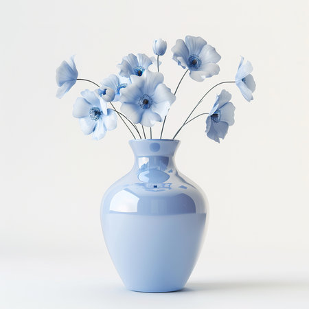 Blue flowers in a vase on a white background. 3d renderingの素材