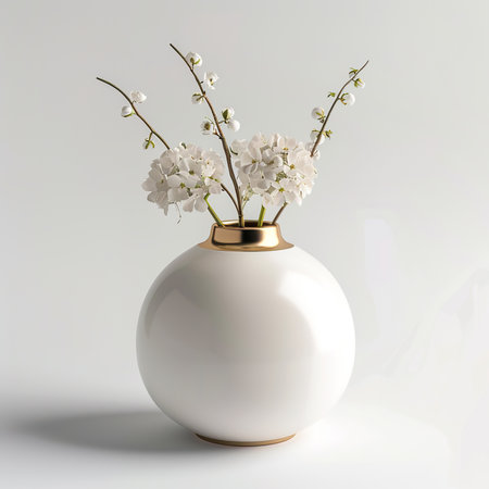 White vase with flowers on a white background. 3d renderingの素材
