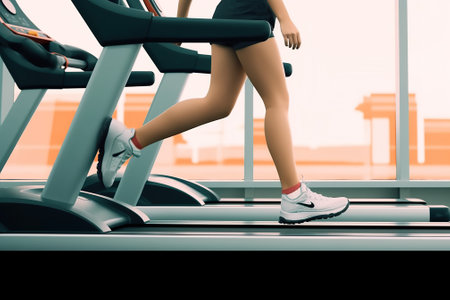 young woman running on a treadmill in the gym. healthy lifestyle conceptの素材