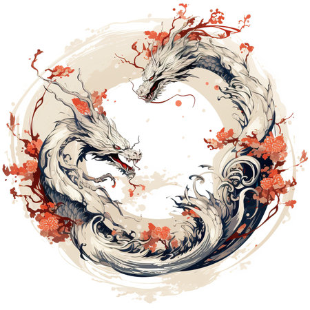 Dragon head in the form of a circle. Vector illustration for your designの素材