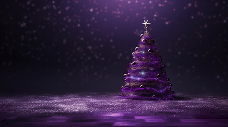 christmas tree 3d render on a purple background with snowflakesの素材