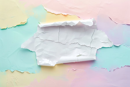 Torn white paper with space for your message on colorful background.の素材
