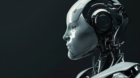3d rendering humanoid robot or artificial intelligence cyborg with empty spaceの素材