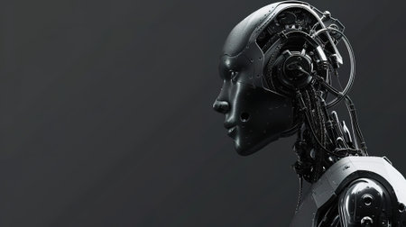 3d rendering humanoid robot or cyborg with blank space for textの素材