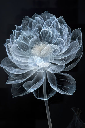 Beautiful blue dahlia flower on black background. Close up.の素材