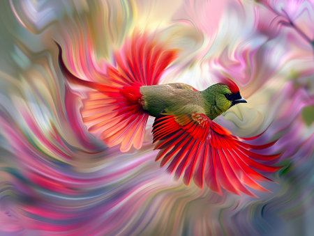Red-headed Bulbul (Betta splendens) in flight.の素材