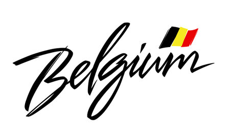Belgium lettering design for t-shirt, mug, poster. Vector hand drawn inscription.  Apparel Print. BelgiÃ«. Belgique. Belgien.のイラスト素材