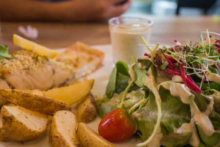 Fresh Salad in Plate Eat with a variety of foods.
