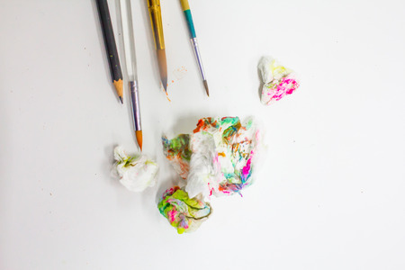 Paintbrush with tissue paper.の写真素材