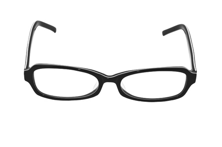 Closeup image of glasses in black rim, isolated on whiteの写真素材