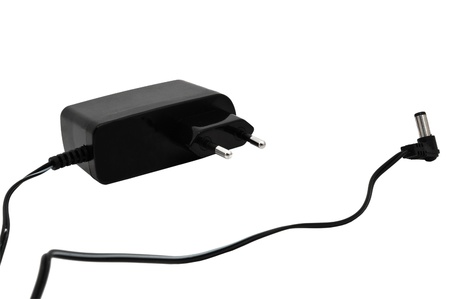 Closeup image of plug and cord, isolated on white backgroundの写真素材
