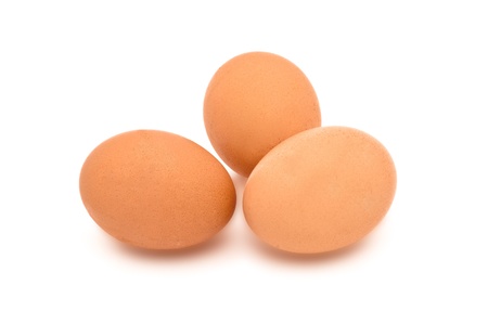 Closeup image of three eggs, isolated on white backgroundの写真素材