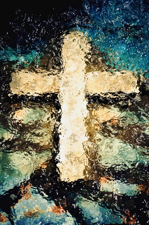 Cross under the water. Christian holy symbolの写真素材