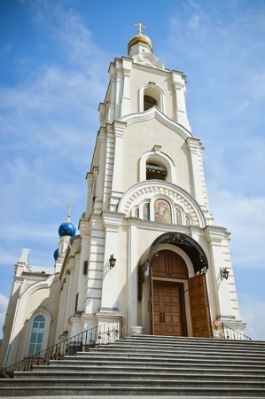 Russian orthodox church against the blue sky backgroundの写真素材