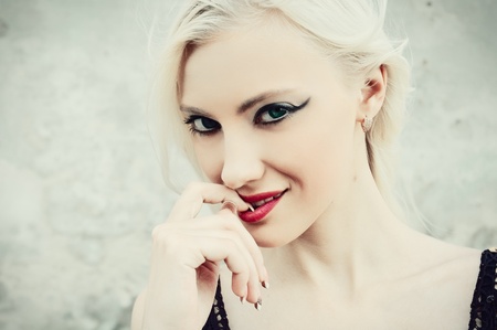Closeup portrait of seductive young womanの写真素材