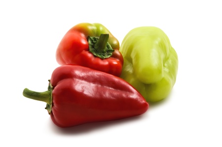 Three paprika peppers isolated on white background の写真素材