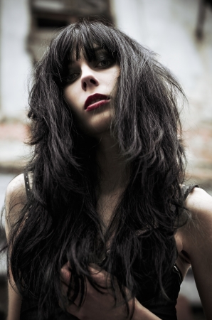Portrait of a beautiful goth girl  Closeupの写真素材