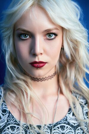 Close-up portrait of the beautiful grunge (rock) young girlの写真素材
