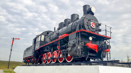 old locomotive as memorial at dead track in Salekhard.のeditorial素材
