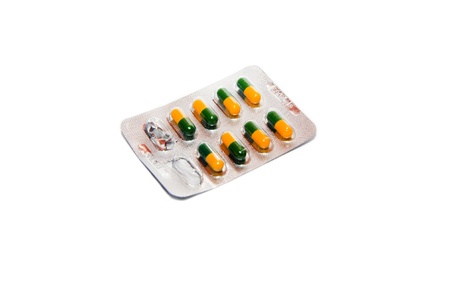 Medicine capsules in packs の写真素材