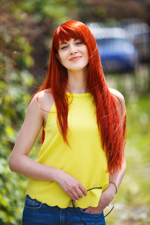 portrait of young redhead caucasian womanの写真素材