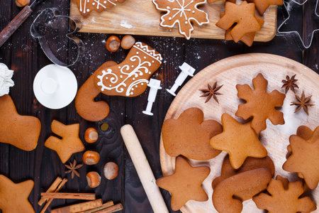 Christmas bakery. Freshly baked homemade gingerbread cookies, cu