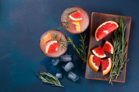 Grapefruit lemonade. Two glasses of refreshing drink, grapefruitの写真素材