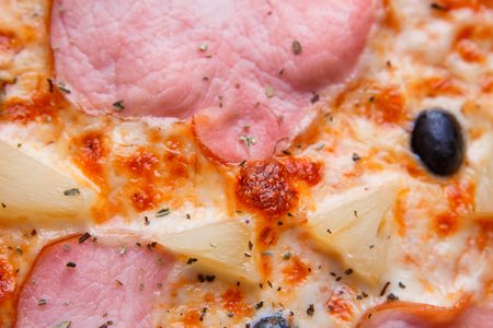 Food background, pizza texture. Close up of appetizing pizza witの写真素材