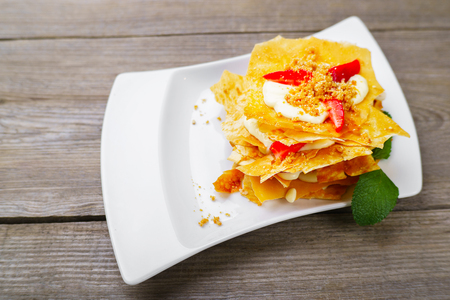 Mille feuille cake with strawberry and creamの写真素材