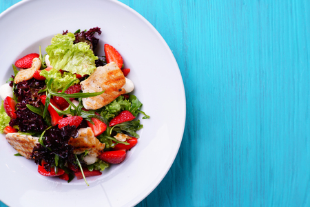 Salad with strawberry, chicken and vegetablesの写真素材