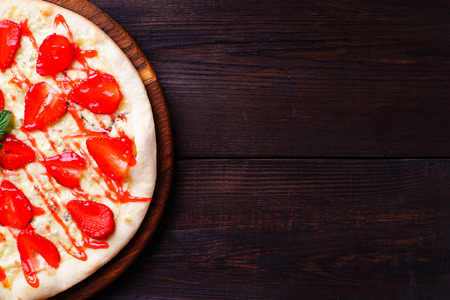 Fruit strawberry pizza background.の写真素材