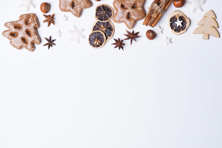 Gingerbread, baking ingredients and spicesの写真素材