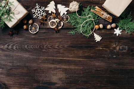 Christmas decorations, sweets at dark backgroundの写真素材