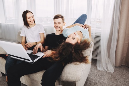 Friendship, technology, leisure, social media, funの写真素材